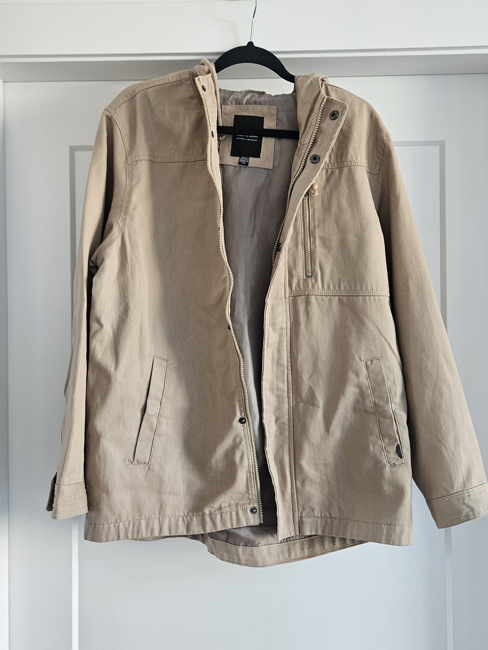 Only & Sons tan cotton canvas hooded parka jacket Size Large